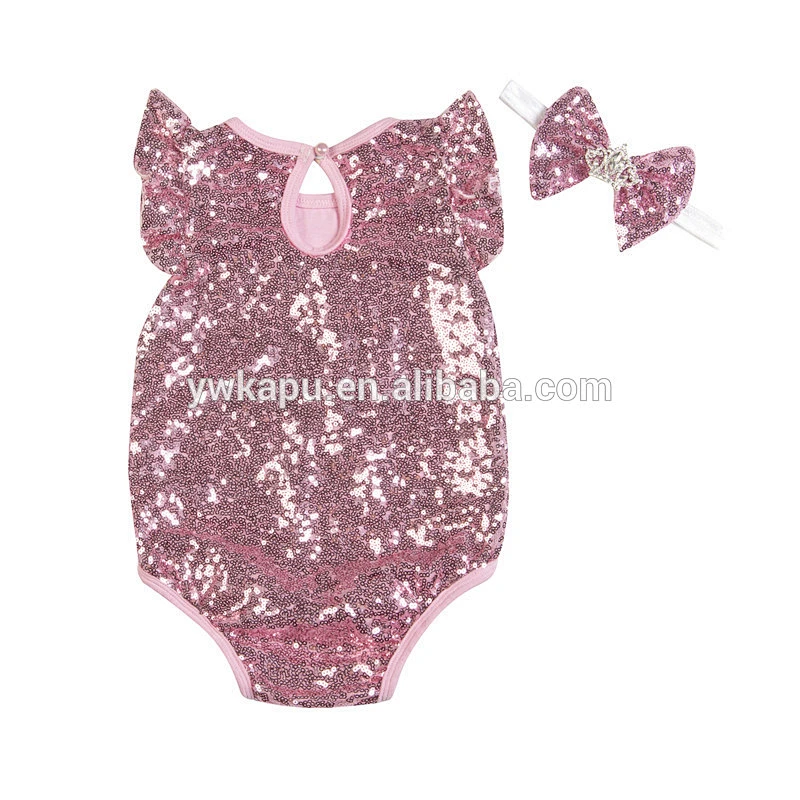 Plain Sequin Romper with Matching Crown Headband,Baby Onesie from Yiwu