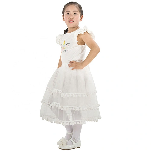 Hot Summer Kids Girls Boutique Clothing Unicorn White Pompoms Tutu Outfit