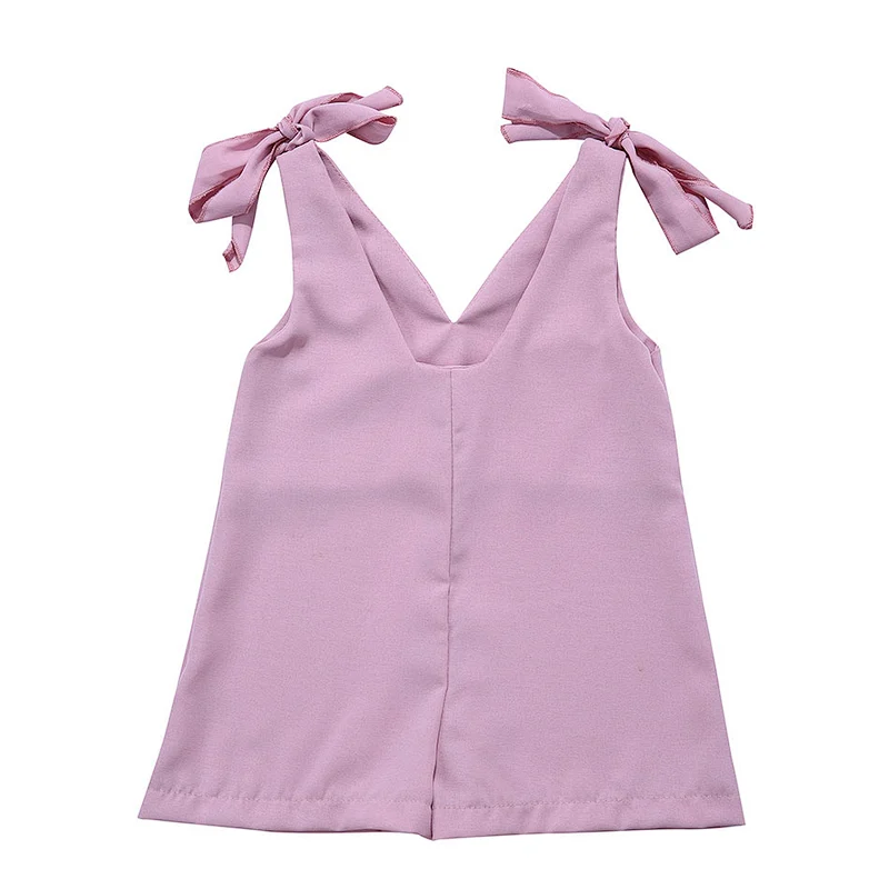 KAPU Wholesale Polyester Tie Bow Plain Sleeveless Baby Girl Suit Romper