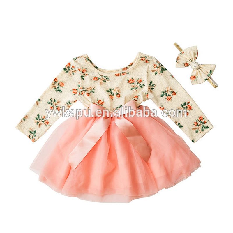 Latest factory directly wholesale false two-piece girl skirt with headband party baby clothes