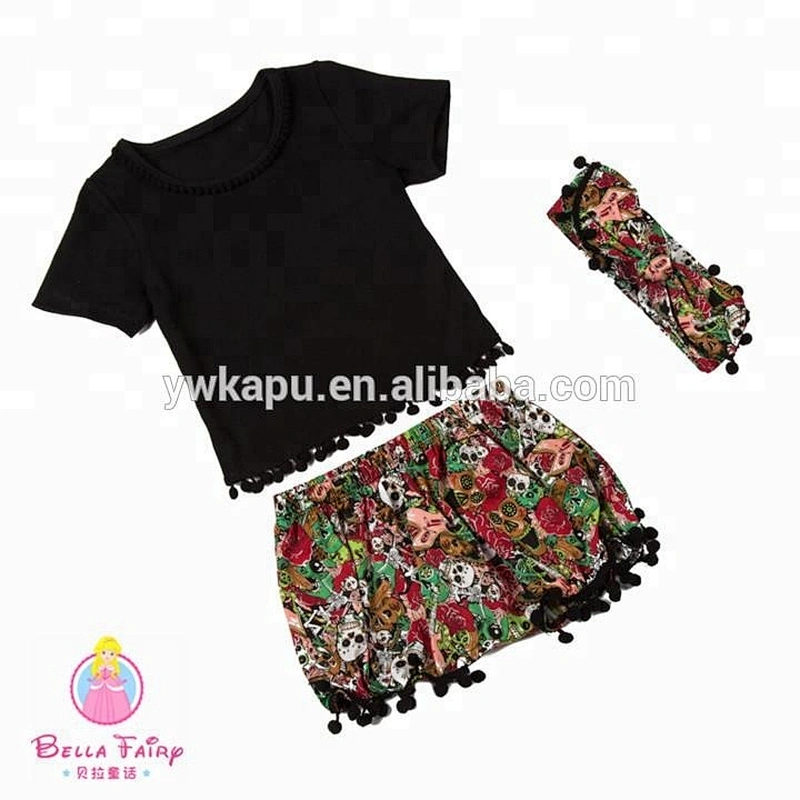 Unique children fashion summer clothing princess print frock design set baby outfits