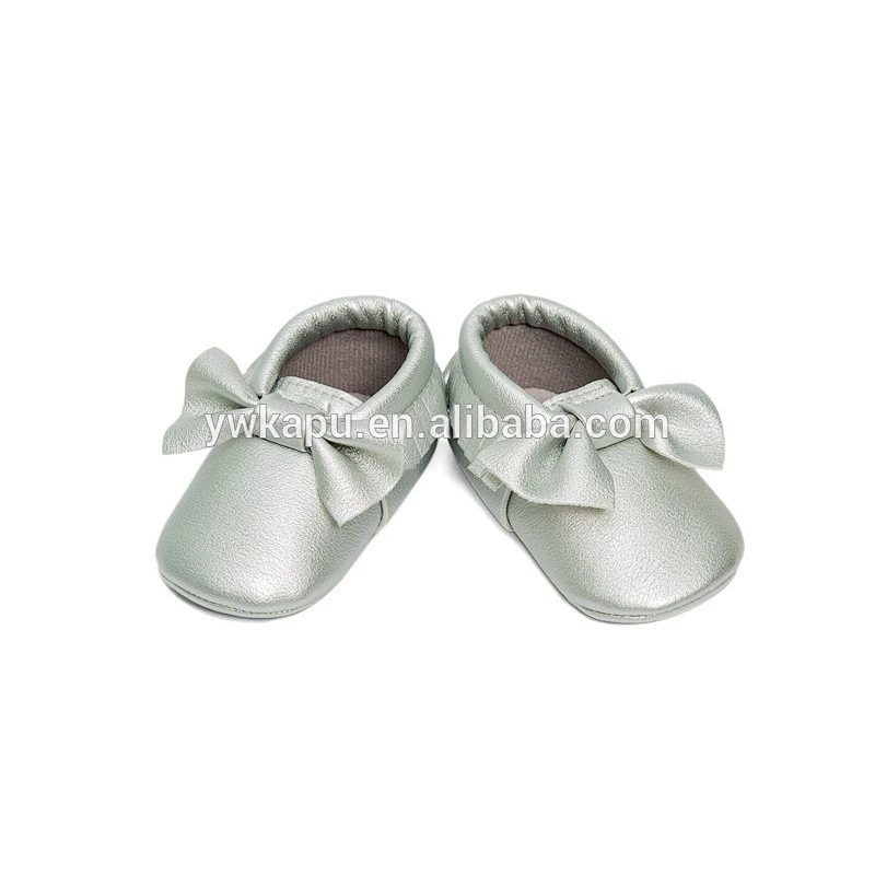 Wholesale leather baby shoes baby moccasin gold baby shoes with bow
