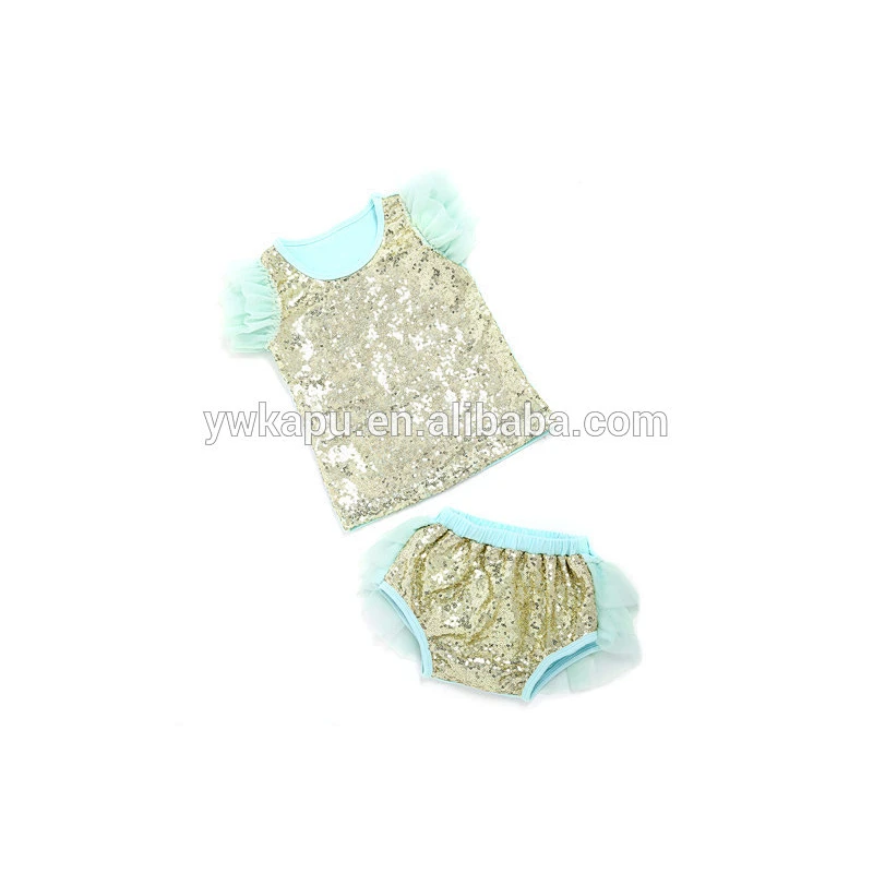 2018 New latest style kids clothes sets wholesale baby 2 pieces sequin outfits ruffle chevron design