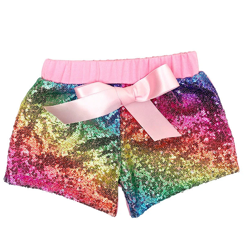 HOT Cotton Rainbow Sequins Glitter Sparkle Bow Kids Baby Girl Shorts