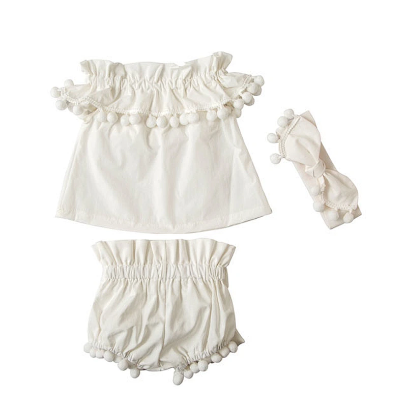 Newborn Baby Gift Baby Clothes set Pompom Off Shoulder Outfits Baby Outfit With Headband