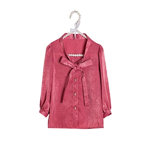 Best Discount Cute Long Sleeve Children's Girls Cotton Bow Knot Girls Long Top