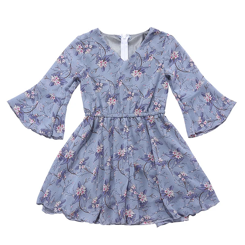 KAPU Spring Polyester flutter printed flower baby romper dress clothes