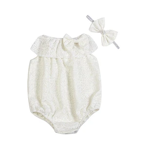 Fashion Sweet Style Sky Blue Baby Girls Clothes Rompers With Headband
