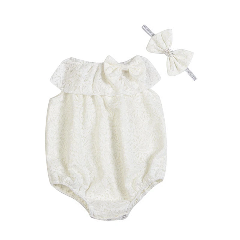 Fashion Sweet Style Sky Blue Baby Girls Clothes Rompers With Headband
