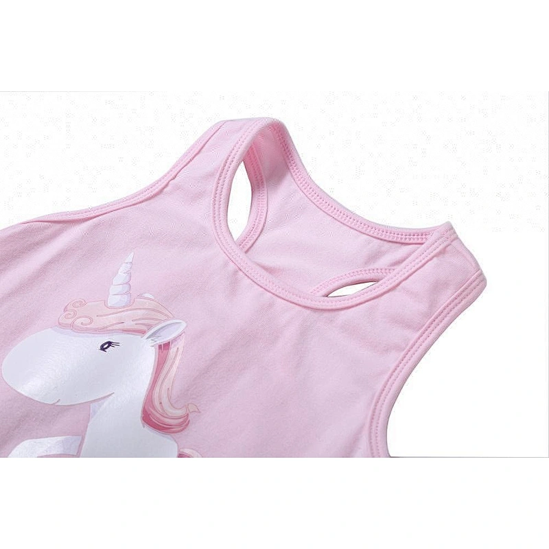 2018 Unique pink or white unicorn printed babe dress girl shirt girl fringe tank top