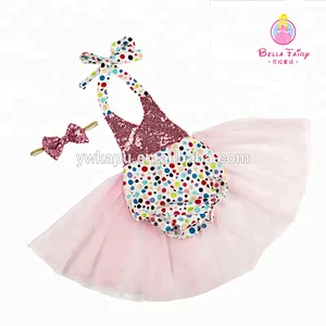 Online shopping bella children boutique romper sequin tutu dress with headband