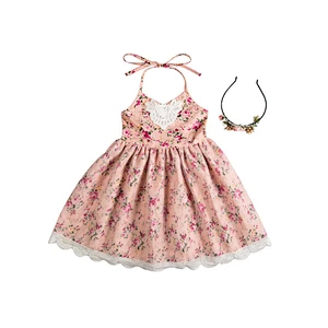 Baby Girl Kids Vintage Flower Floral Tutu Dress  Cotton Backless Princess Girl Dresses
