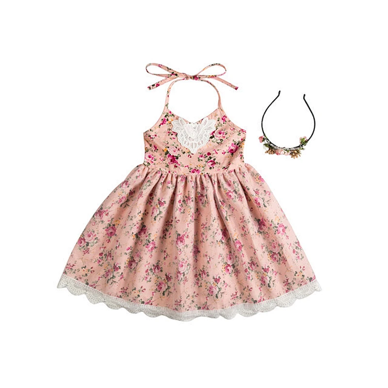 Baby Girl Kids Vintage Flower Floral Tutu Dress  Cotton Backless Princess Girl Dresses