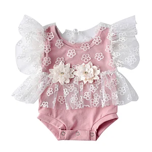 Fashion short sleeve infant baby girl platsuit romper kids clothing