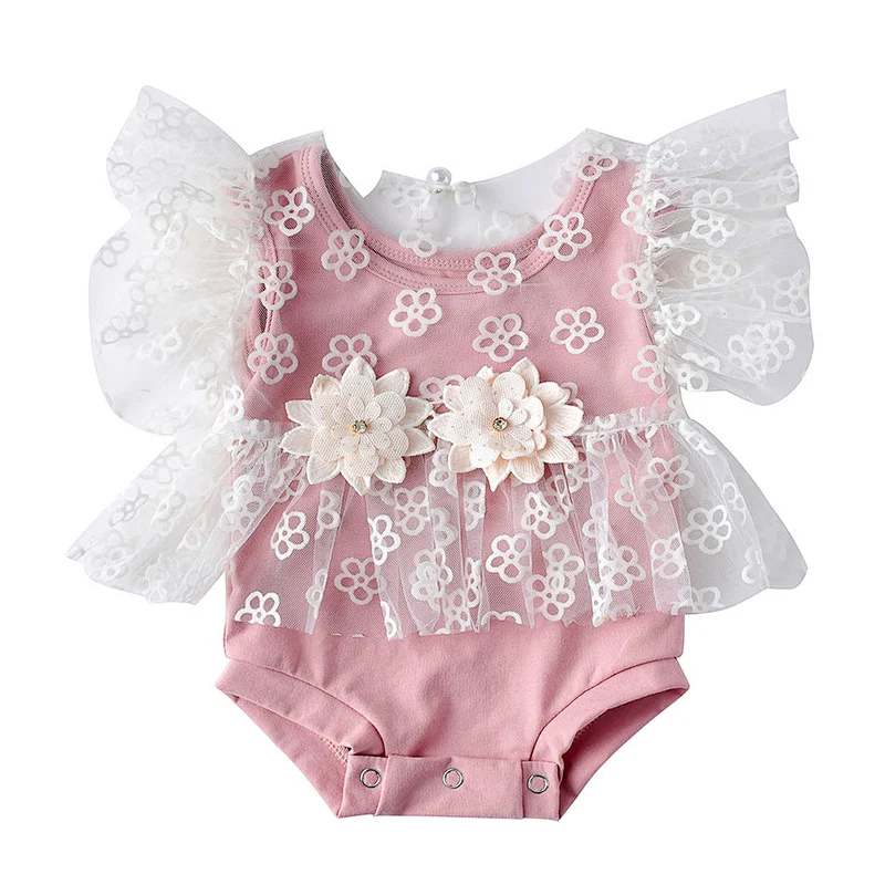 Fashion short sleeve infant baby girl platsuit romper kids clothing