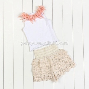 Wholesale baby clothing stylish girl sleeveless top and tunic short outfit baby lace petti set
