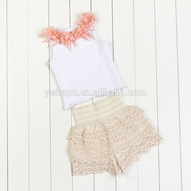 Wholesale baby clothing stylish girl sleeveless top and tunic short outfit baby lace petti set