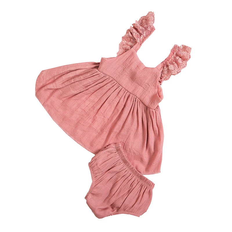 2018 Wholesale summer infant baby girls flutter sleeves romper clothing set with underwear