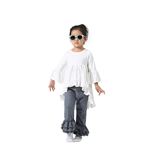 Lovely kids boutique clothing high-low ruffle pure color top baby clothes china