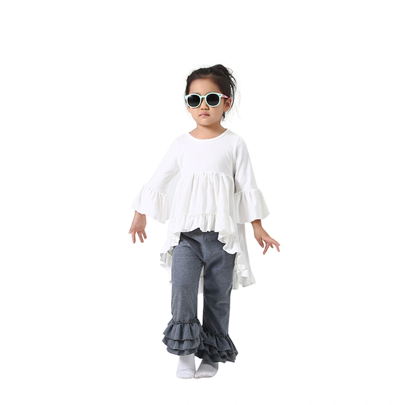 Lovely kids boutique clothing high-low ruffle pure color top baby clothes china