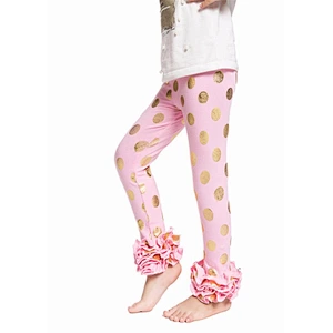 Hot sale icing ruffle gold polka dot pants kids clothing icing baby leggings
