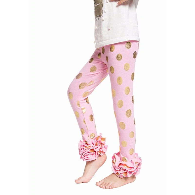 Hot sale icing ruffle gold polka dot pants kids clothing icing baby leggings