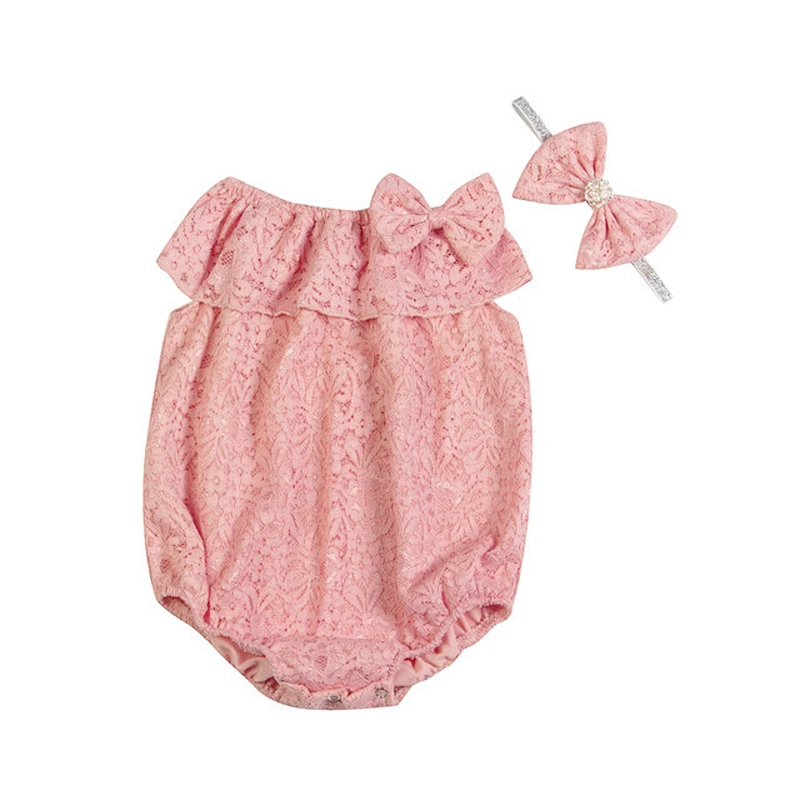 Fashion Sweet Style Sky Blue Baby Girls Clothes Rompers With Headband