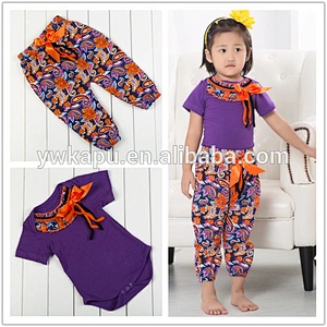 Summer fashion cheapest clothing set baby girl pompom body suit elegant design from Kapu