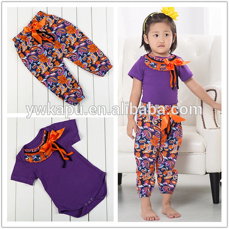Summer fashion cheapest clothing set baby girl pompom body suit elegant design from Kapu