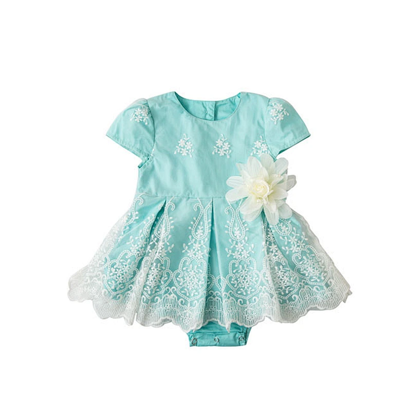 Summer New Baby Girl Lace Cotton Short-sleeve Jumpsuit 0-6 Year Old