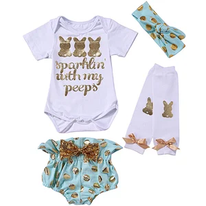 Easter adorable baby outfits gold polka dot kids clothes set
