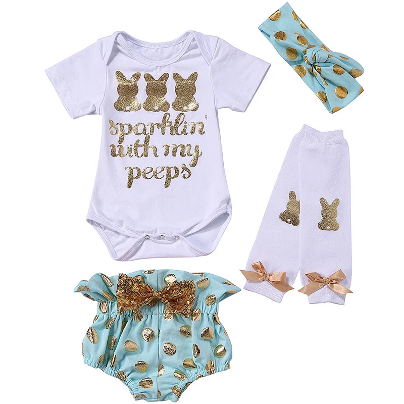 Easter adorable baby outfits gold polka dot kids clothes set