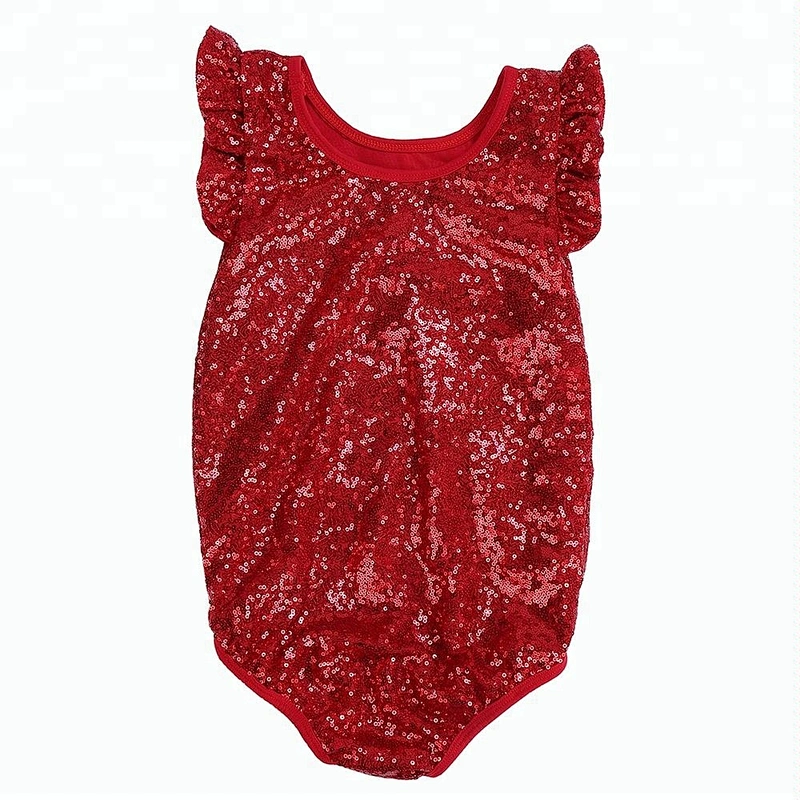 Flutter Sleeves Kids Jumpsuit High Quality Toddler Clothes Baby Girl Cotton Soft Sequin Romper