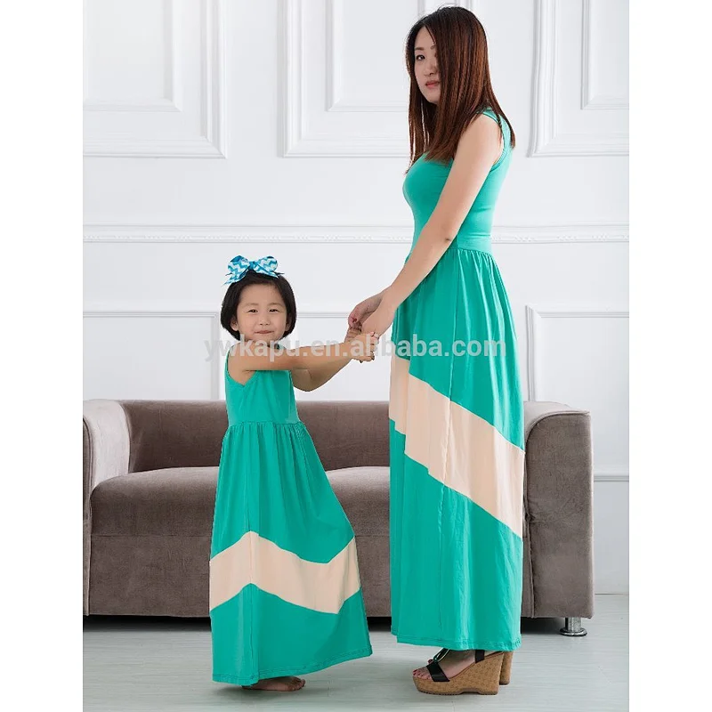 2016 Wholesale Cotton Sleeveless Momy And Me Long Skirt, High Quality Plain Soft Family Clothes