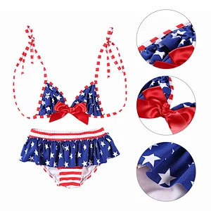 2019 Hot Sale Boutique 2 Pieces Sets  Baby 4th of July Swimming Suit 2 Pieces Sets For Girls