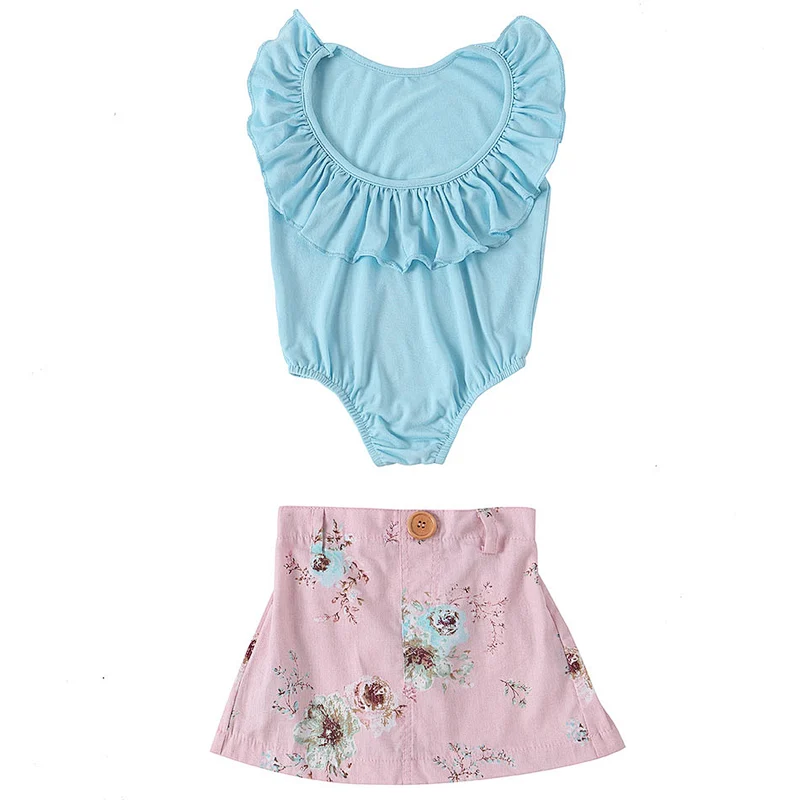 2019  Fashion Baby Girl 2Pcs Clothes Set  Top with ruched & Vintage Flower Shorts  Outfits  Set For Girl