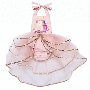 Wholesale Newborn Baby Girl Summer Romper Unicorn Printed Tutu dress