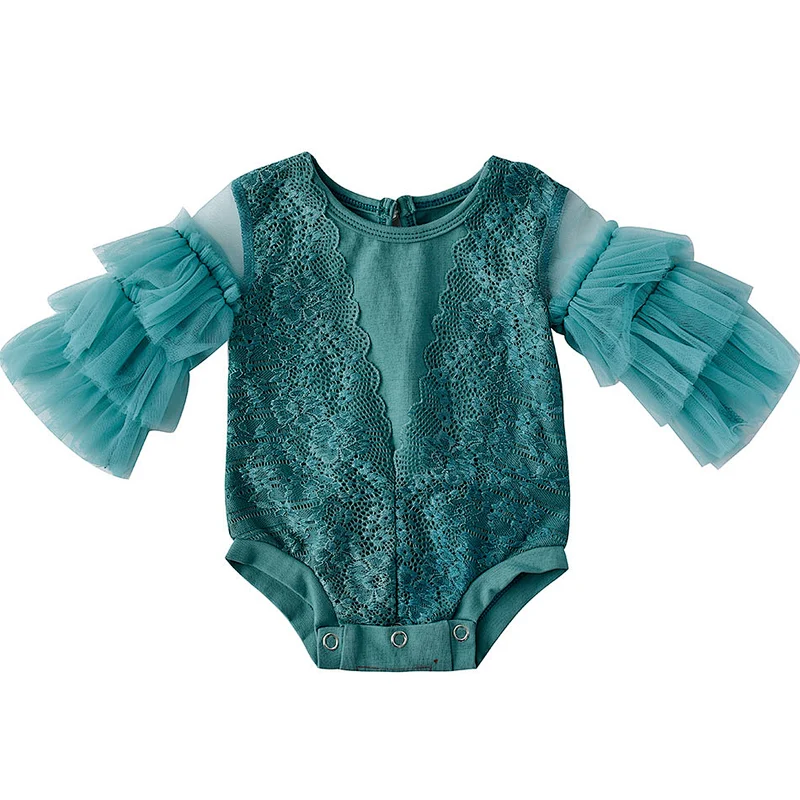 KAPU  Toddler cotton newborn baby girl fower lace flutter long sleeve romper clothes