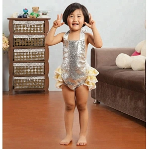 Hottest sale latest fashion infant girl sequin sparkle beach baby backless bubble romper