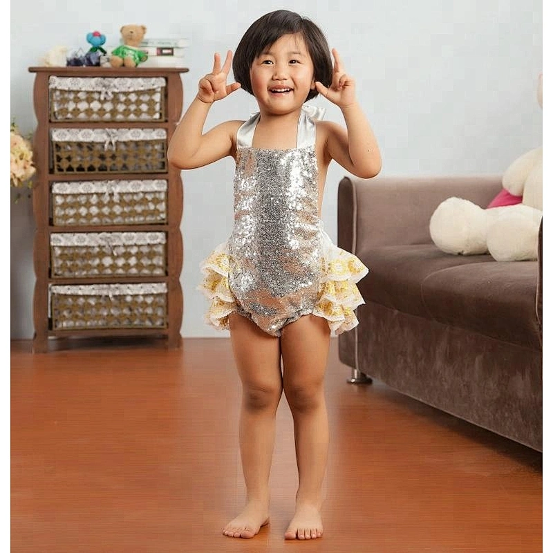 Hottest sale latest fashion infant girl sequin sparkle beach baby backless bubble romper