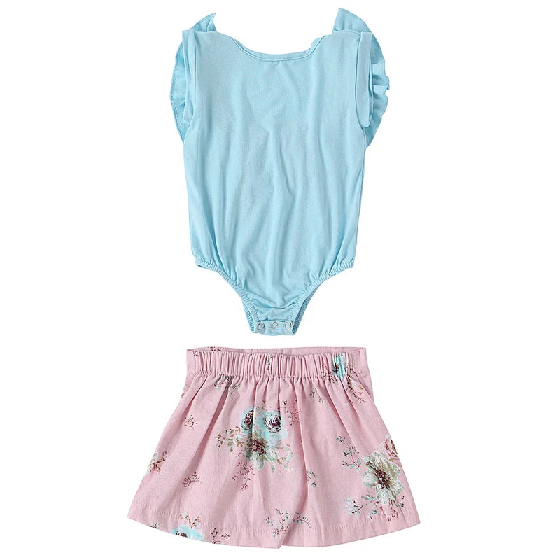 Wholesale new style children boutique clothing 2 pieces baby romper set with skirt