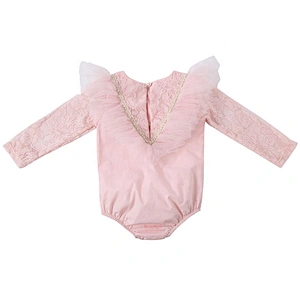 Baby Boutique Wear Clothes Girls Plain Jumpsuit Rompers with American Net Ruffle Design
