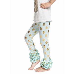 Hot sale icing ruffle gold polka dot pants kids clothing icing baby leggings