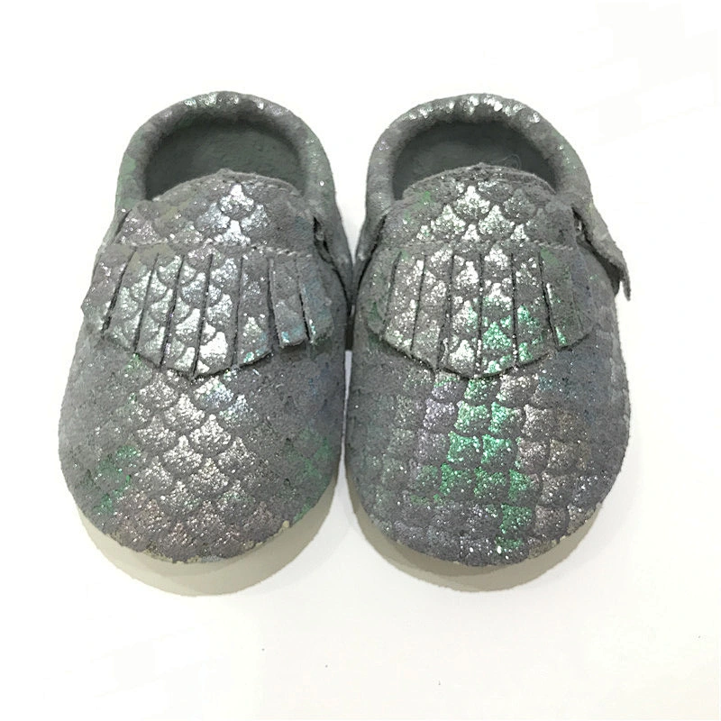 Infant Wholesale Genuine Leather Baby Shoes Mermaid Tassel Toddler Shoes For Girl
