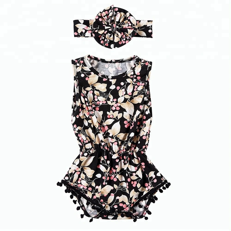2019 Newborn Baby Girls Cotton Floral Romper Jumpsuit with Headband
