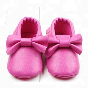 2019 Hot Sale pu baby  shoes 100% genuine leather baby moccasins with knot bow for girl