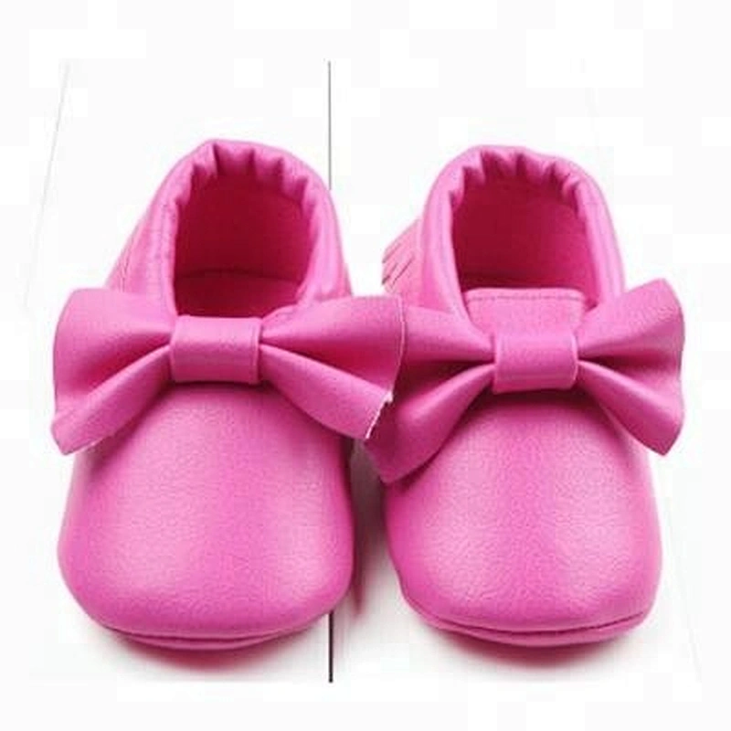 2019 Hot Sale pu baby  shoes 100% genuine leather baby moccasins with knot bow for girl