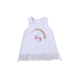 High quality white ruffle girl tank top fancy unicorn printed girls boutique clothing