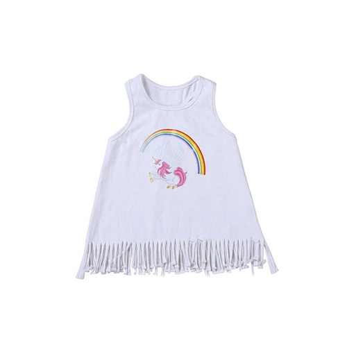 High quality white ruffle girl tank top fancy unicorn printed girls boutique clothing