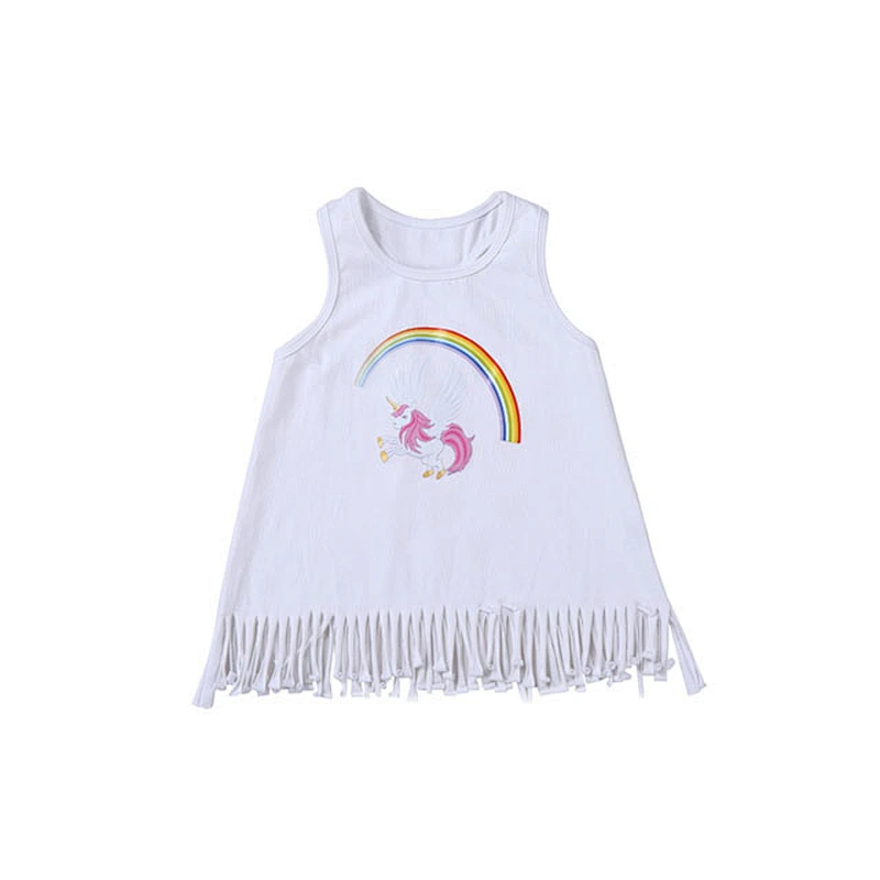 High quality white ruffle girl tank top fancy unicorn printed girls boutique clothing